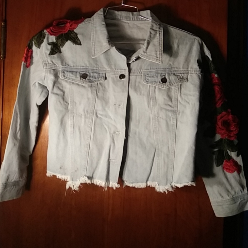 Flower Jean Jacket Crop